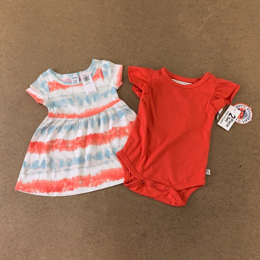 Baby Size 0-3 Months Free Planet Bodysuit & Old Navy Colorful Print Dress NWT